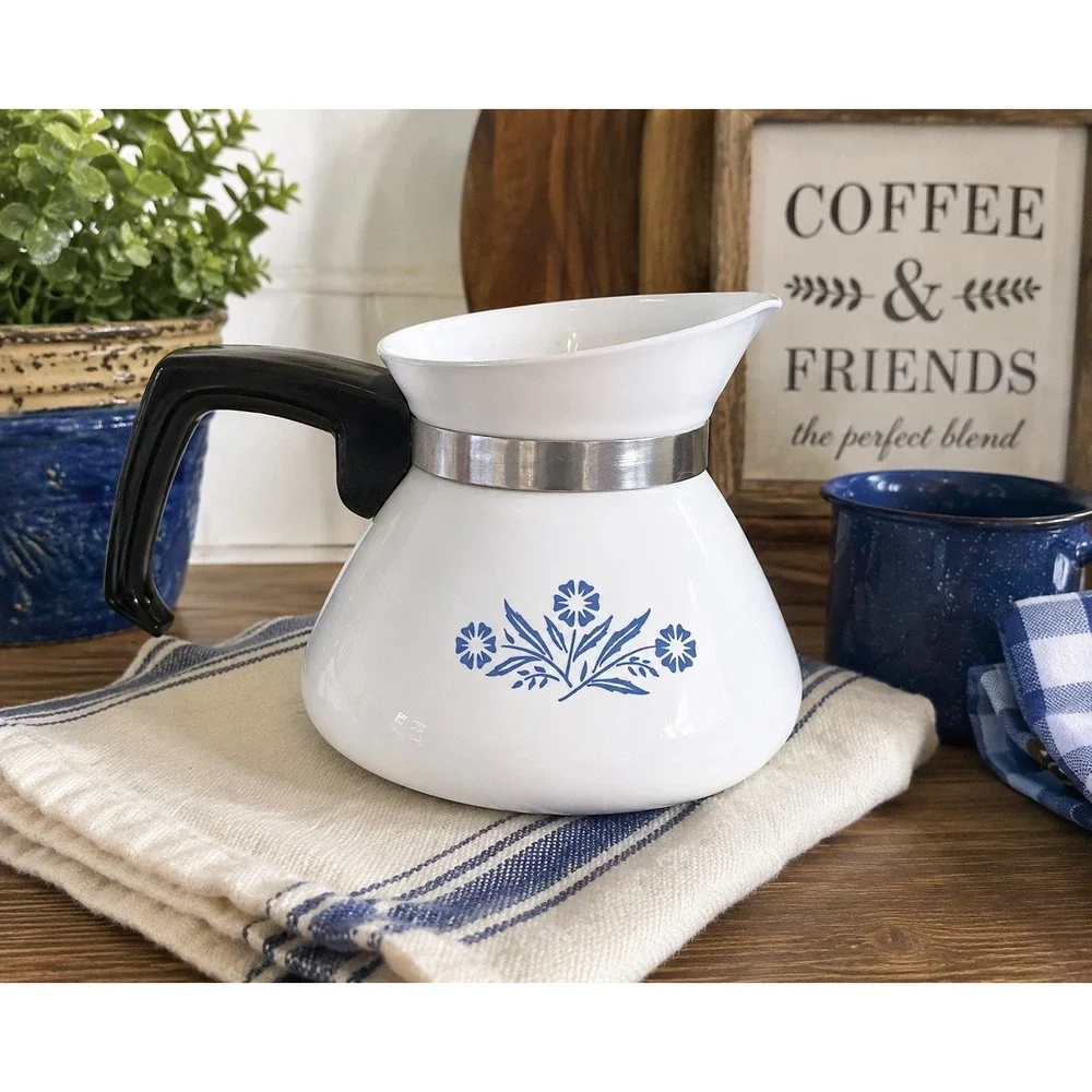 Corning Ware Blue Cornflower 6 Cup Coffee Tea Pot Carafe P-104 No Lid Vintage